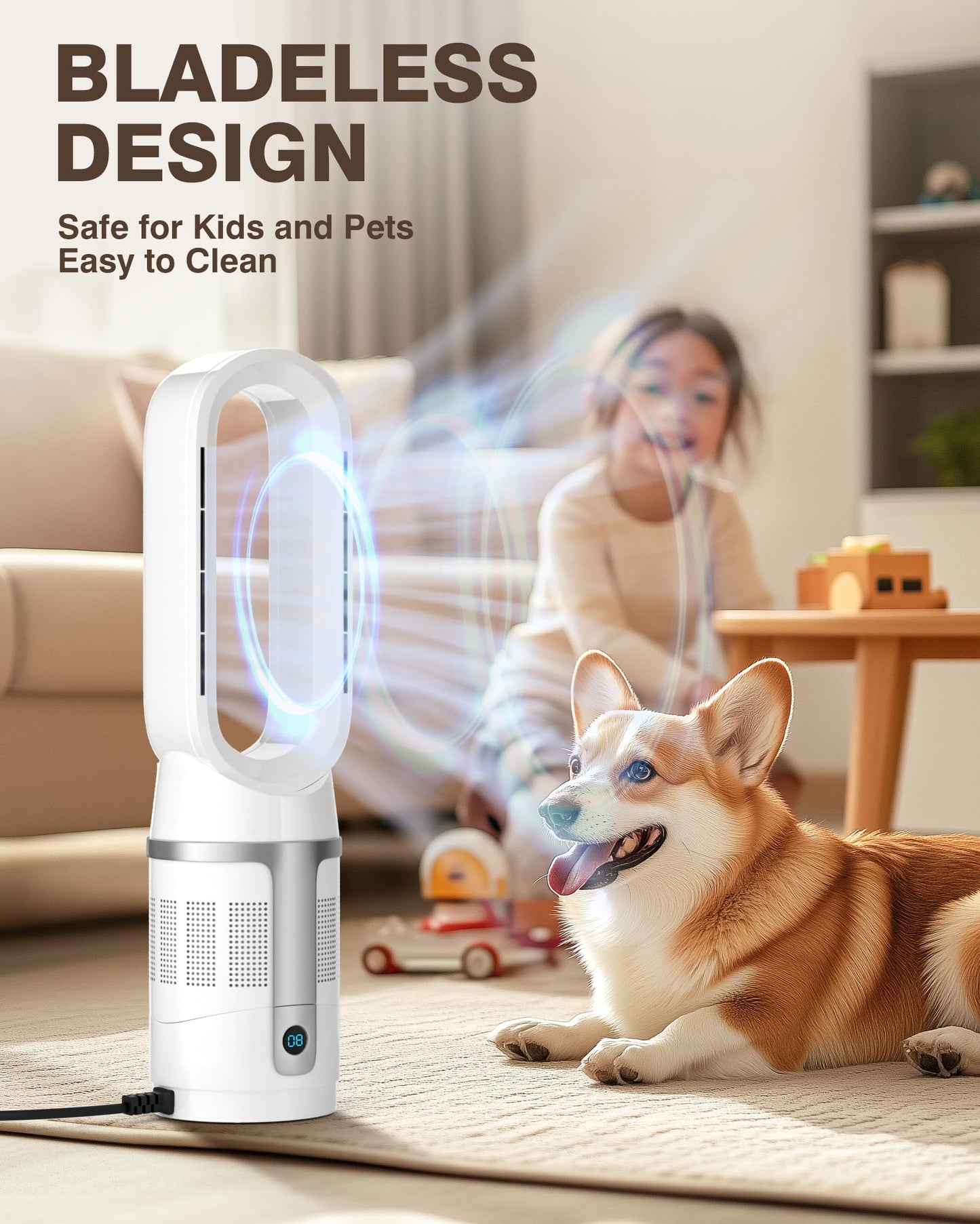 PYY Bladeless Heater and Fan Combo - 1400W Space Heater & 40W Tower Fan Combo with Remote & Filter, 8 Speeds, All the Season Use, 90° Oscillating