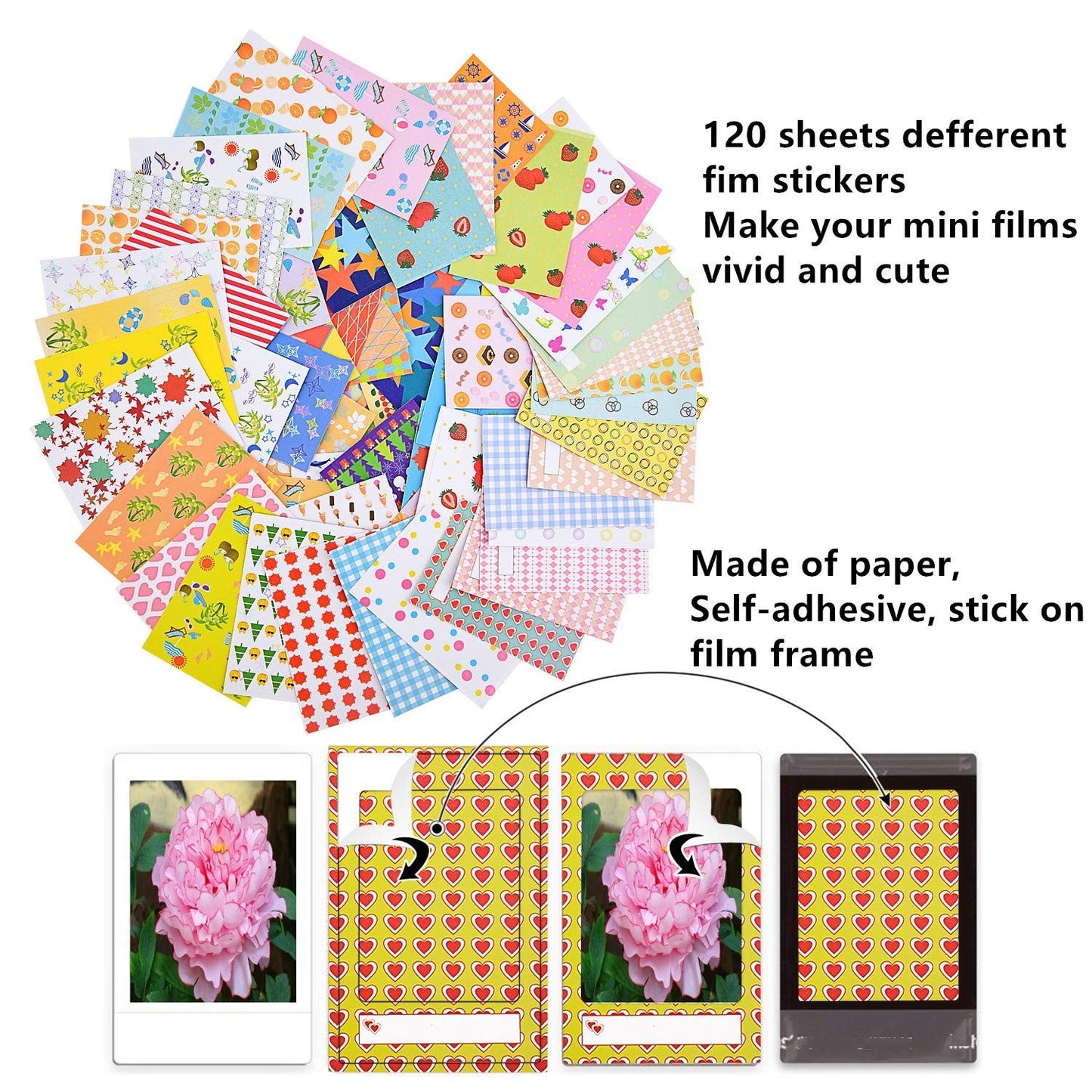 Sunmns Colorful Bundle Kit Accessories Set Compatible with Instax Mini 12 11 9 8 90 70 Camera, Accessory Include Film Stickers, Desk Frames, Hanging