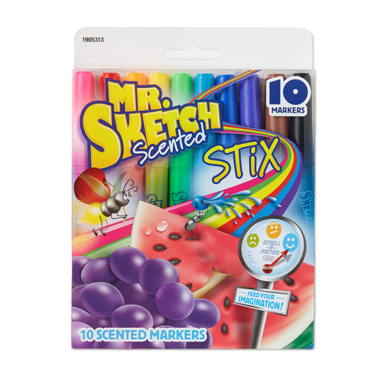 Mr. Sketch Scented Stix Markers, Fine Tip Marker, Assorted Colors, 10 Count