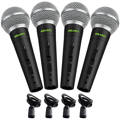 GEARit Dynamic Cardioid Vocal Stage Microphone with On/Off Switch and Mic Clip (Cables Sold Separately) - 4 Pack