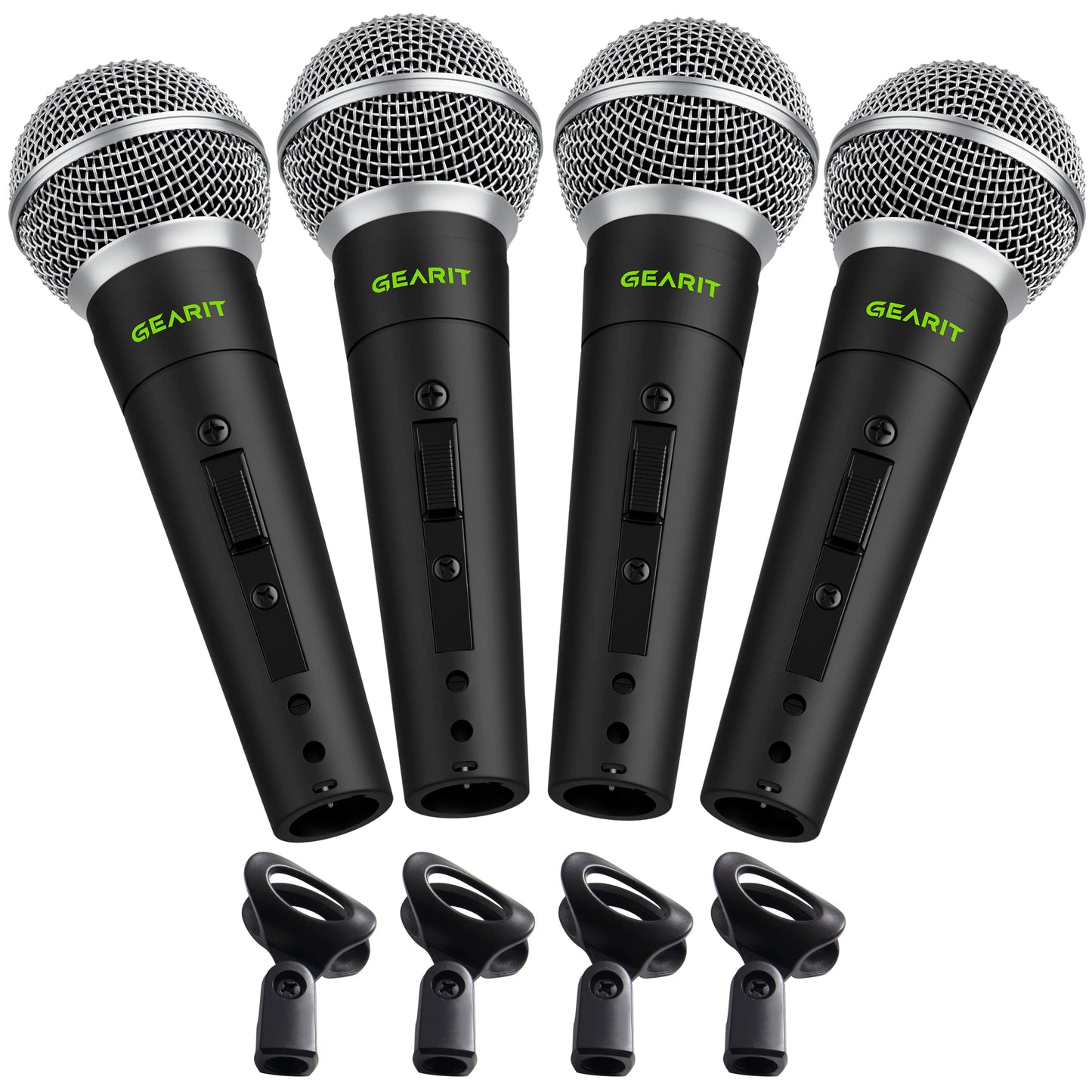 GEARit Dynamic Cardioid Vocal Stage Microphone with On/Off Switch and Mic Clip (Cables Sold Separately) - 4 Pack