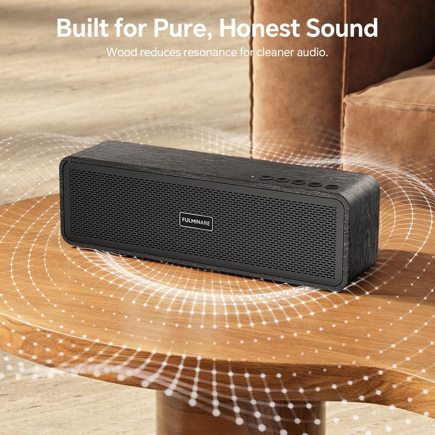 FULMINARE Portable Bluetooth Speaker for Home, Wooden Housing, 50W Deep Bass Stereo Sound, Bluetooth 5.3, 30H Playtime, 4-in-1 Playback, IPX5