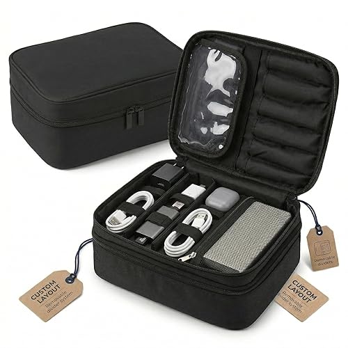 Keross Cable Organizer Bag for Travel with Removable Dividers - Electronics Organizer Case for Chargers, Cables, Power Banks & Accessories, Large
