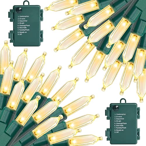 OULISI 2 Pack 100 LED Outdoor Christmas Lights, 35FT Battery Operated Mini String Lights with 8 Modes & Timer Xmas Tree Lights Waterproof for Patio