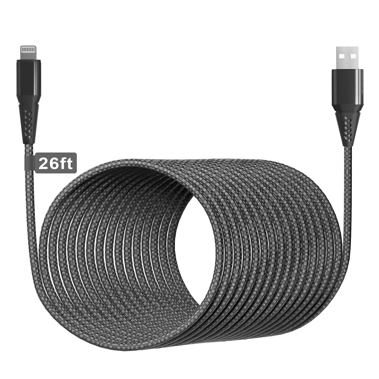 Long iPhone Charger Cord 26FT/8M [Apple MFi Certified] Extra Long iPhone Cable Fast Apple Charger Cable Nylon Braided 2.4A USB Lightning Cable…