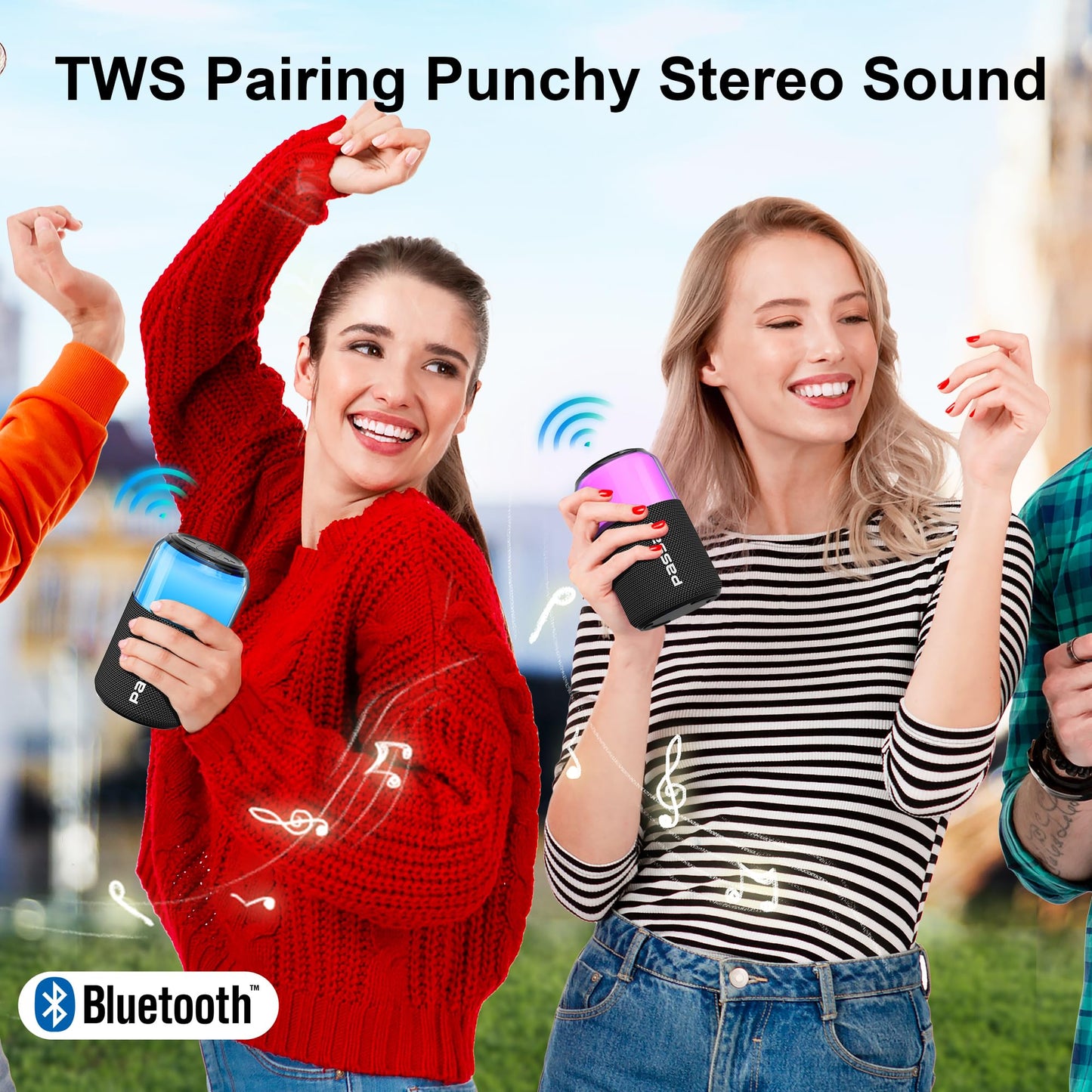 Passau Portable Bluetooth Speaker with Lights Show, 15W Loud Clear Sound, White Elephant Gifts for Adults, BT 5.4, LED Lights up Speakers Stocking
