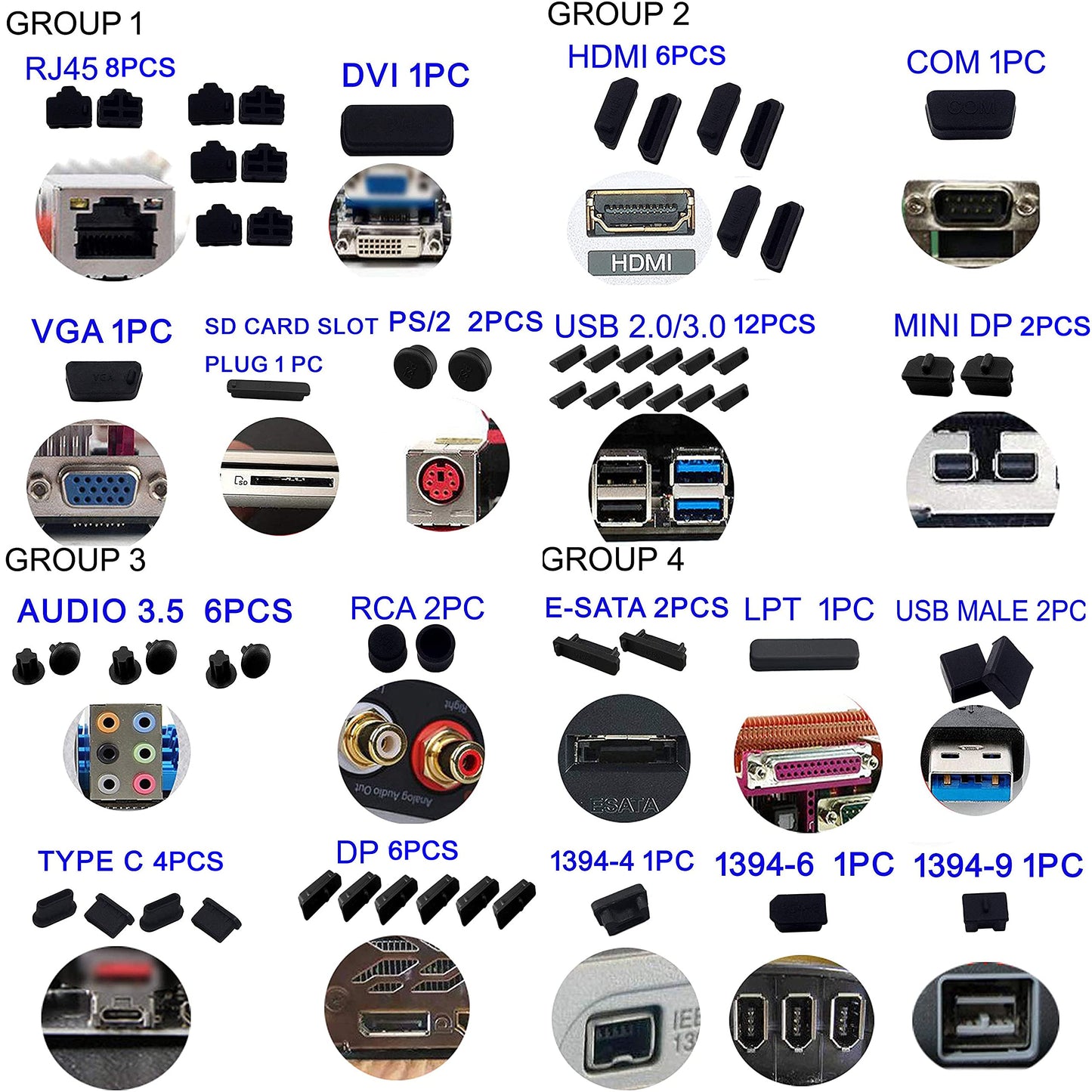LAMPVPATH 80 PCS Computer Laptop and Motherboard Anti-dust Plugs, 25 Types of Port Anti-dust Covers Stoppers for Computer Laptop and Motherboard - DO