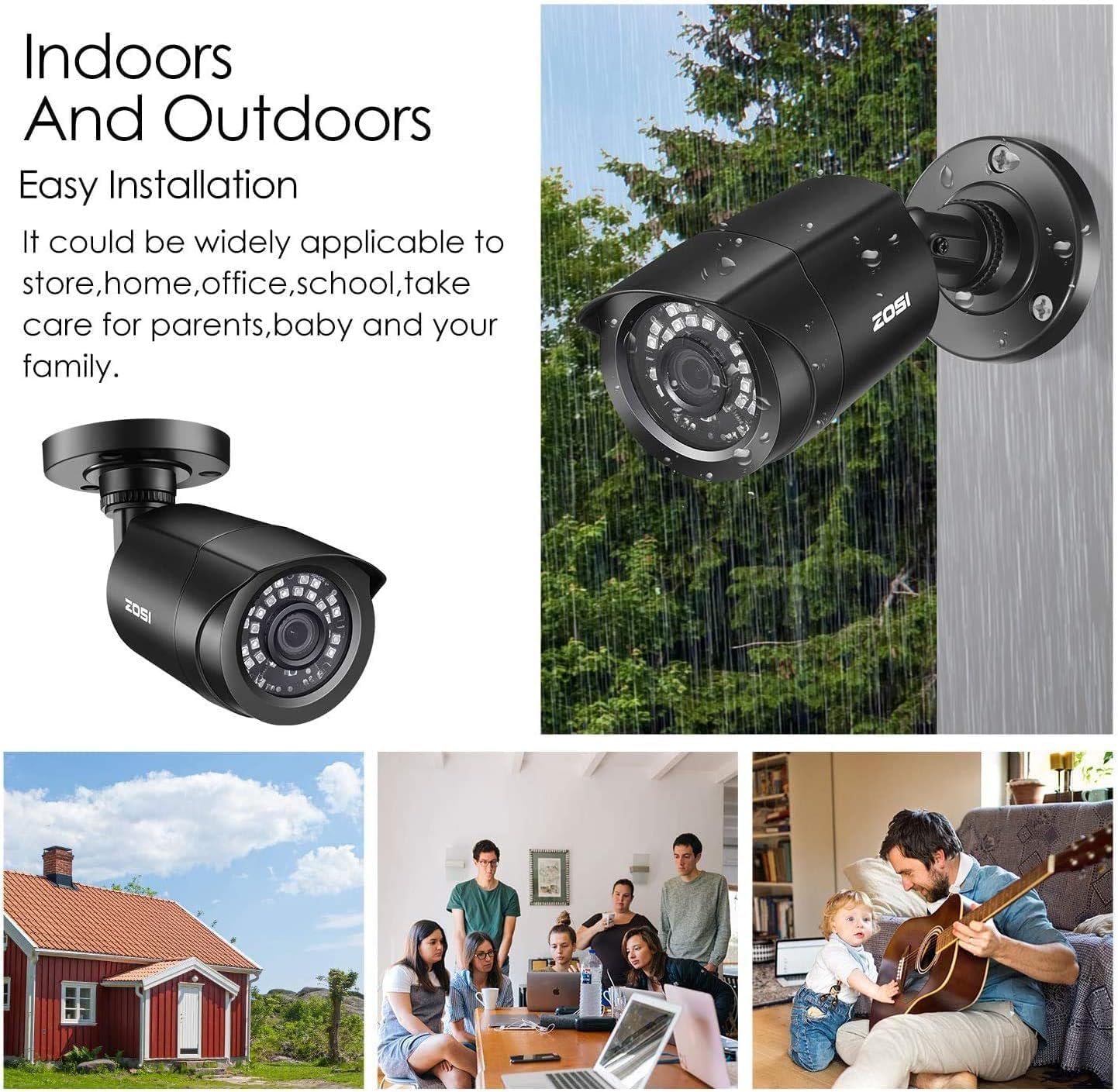 ZOSI 2 Pack 1080P 2MP HD TVI Bullet Security Cameras for Outdoor Indoor Surveillance,80ft Night Vision,Weatherproof,Compatibility with 720P,1080P,5MP
