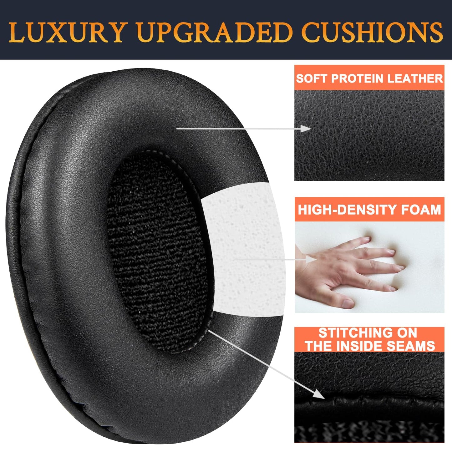SOULWIT Earpads for Sony MDR-7506/ MDR-V6/ MDR-V7/ MDR-CD900ST Headphones, Ear Pads Cushions with Softer Protein Leather, High-Density Foam - Black