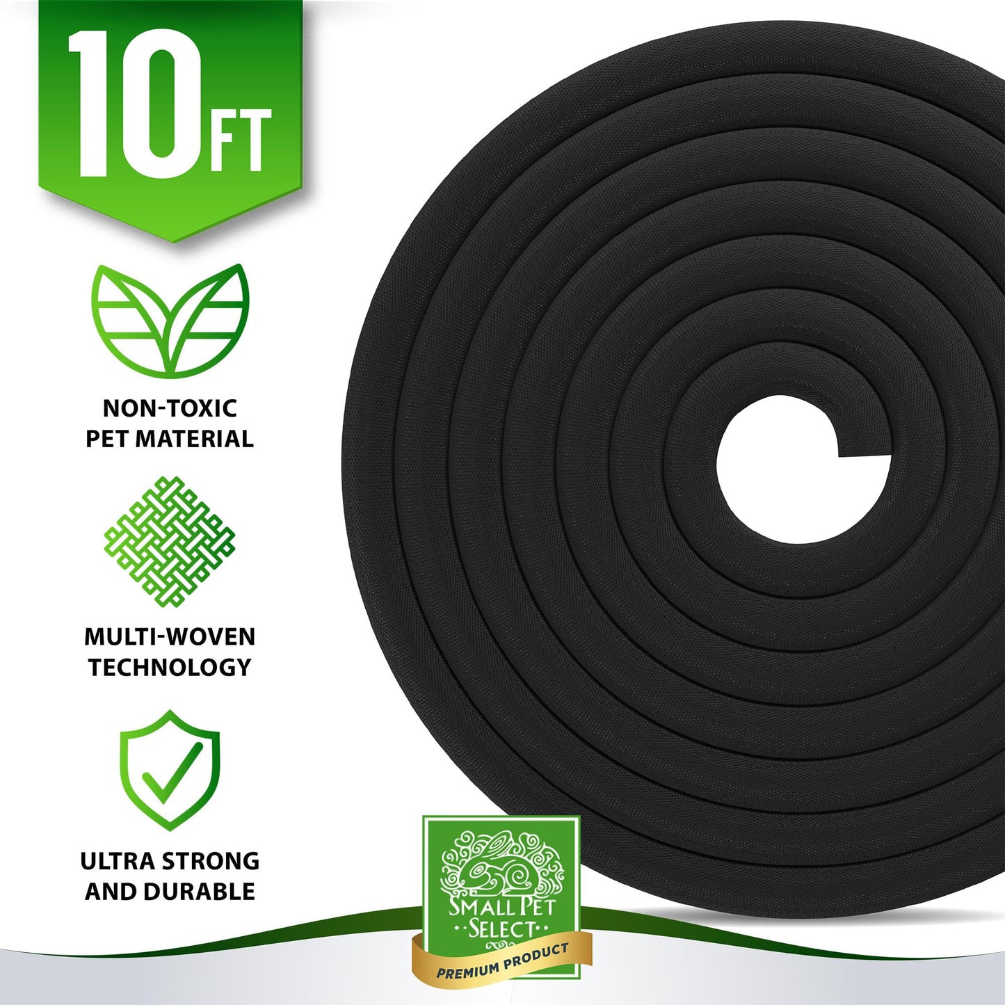 Small Pet Select Heavy Duty Cord Cover - Black, 10ft - Ultra Durable Electrical Cable and Wire Protector for Rabbits, Dogs, Cats and Other Pets - Cord