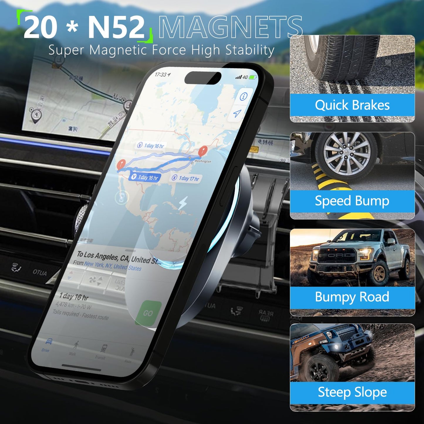 CLEC for BMW X5 2018-2023 X6 2020-2022 Magnetic Wireless Charger Car Phone Holder Mount Custom Fit for BMW X5 2018-2023 X6 2020-2022 15W Fast Charging