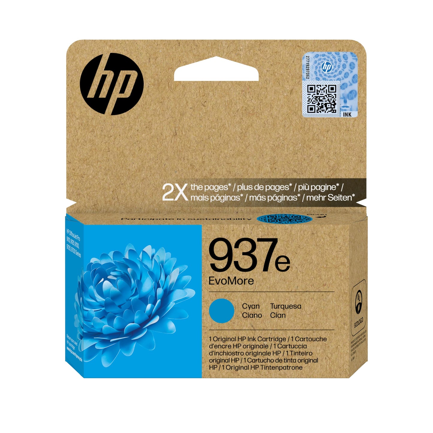 HP 937e EvoMore Cyan Original Ink Cartridge (4S6W6NE) - Works OfficeJet Pro 9110b, 9120 All-in-One, 9120b All-in-One, 9130 All-in-One, 9130b