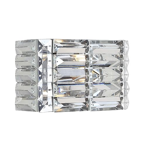 JONATHAN Y 10" Chrome Modern Crystal Vanity Light, LED Bathroom Wall Sconce, 1-Light Fixture for Mirror, Glam Lighting with Clear Crystal Shade, Art