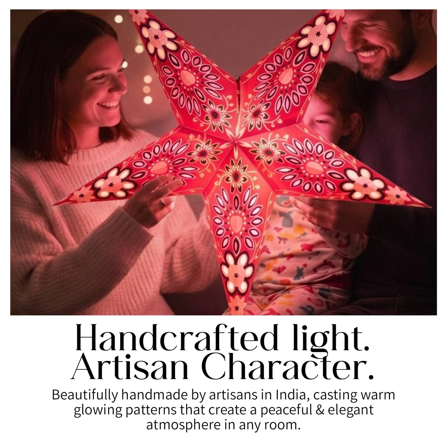 Om Gallery Paper Starlight 24 Inch - Handcrafted Hanging Star Lantern with 100% Recycled Material - Large Paper Star Lamp with 12-Foot UL Approved