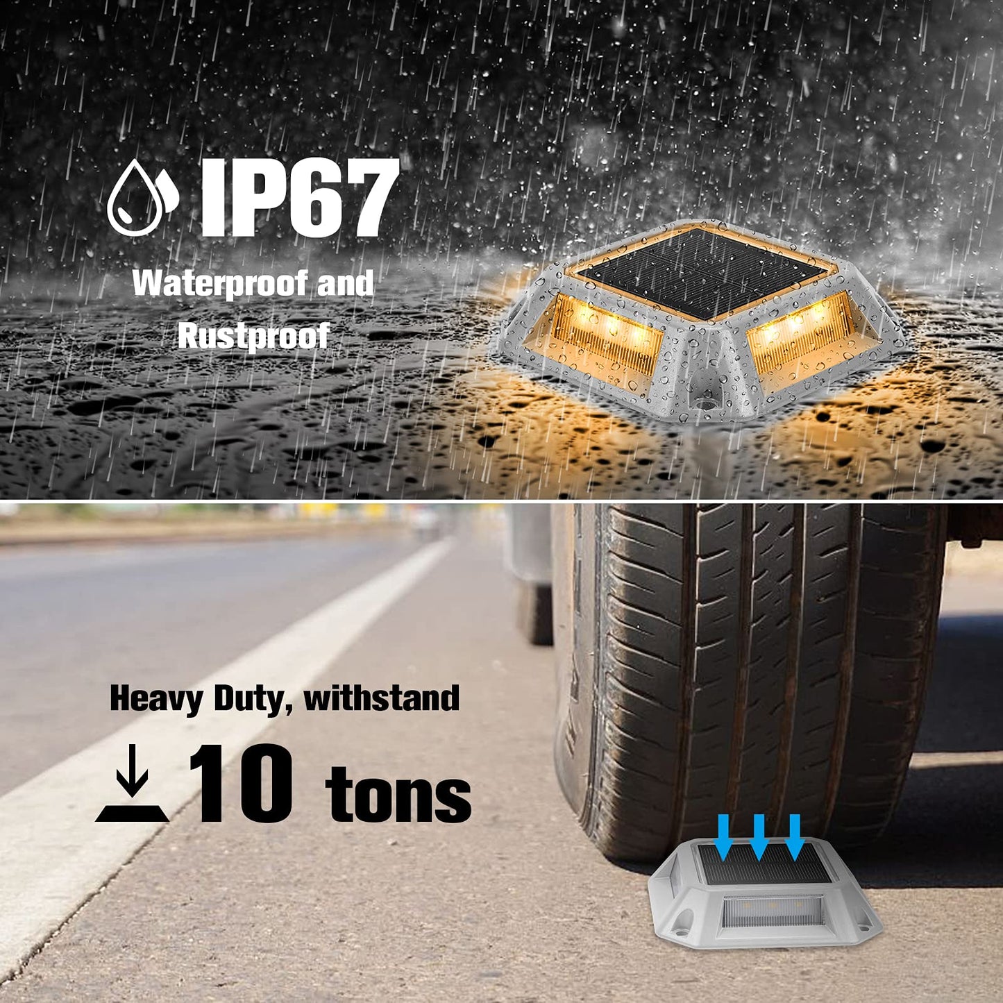 VOLISUN Solar Driveway Lights Dock Deck Light 8-Pack,2 Colors in 1,Solar Powered 1200mAh Battery,Waterproof Outdoor Warning Step Light for Driveway (2