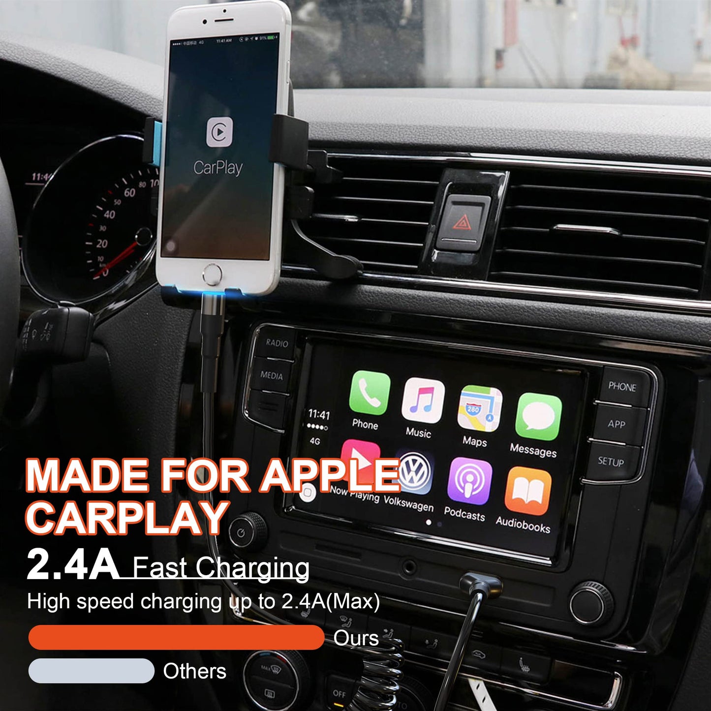 Coiled Lightning Cable Apple Carplay Compatible [Apple MFi Certified] Short USB to Lightning Apple Carplay Cable with Data Sync and LED, Retractable…
