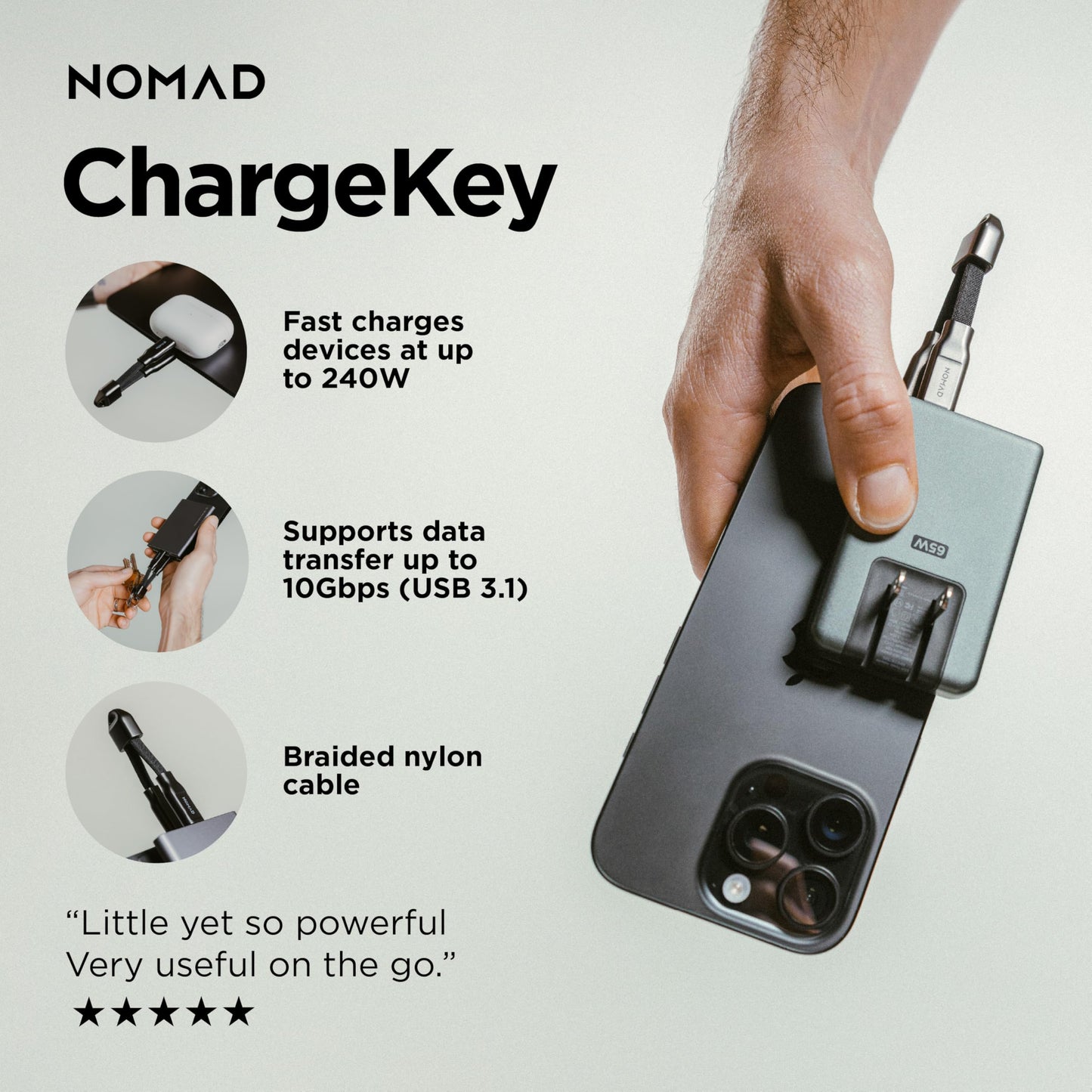 ChargeKey 240W V2 - USB C to USB C Keychain Charger - The Ultimate Charging Solution for The Modern, Portable Charger for iPhone, USB Keychain