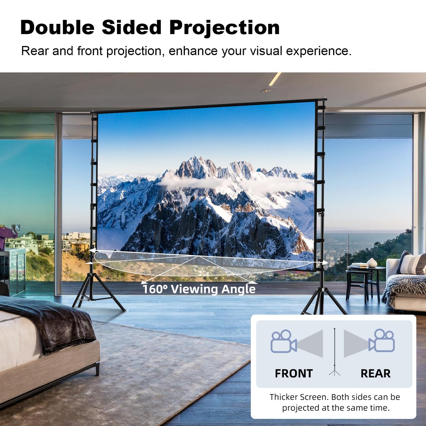 Projector Screen with Stand, Wootfairy 150 inch Portable and Foldable Projection Screen 4K HD 16:9 Rear Front Wrinkle-Free Movie Screen with Carry Bag