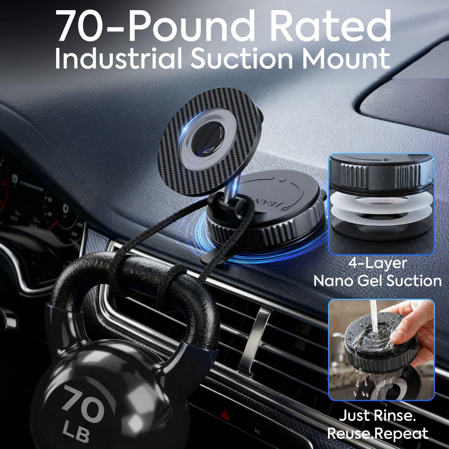 JEAN'VOUS Upgraded Magnetic Phone Holder for Car [70+ LBS Strongest Suction & 3000gf Magnetic], MagSafe Car Mount, Adjustable, 360° Dashboard Phone