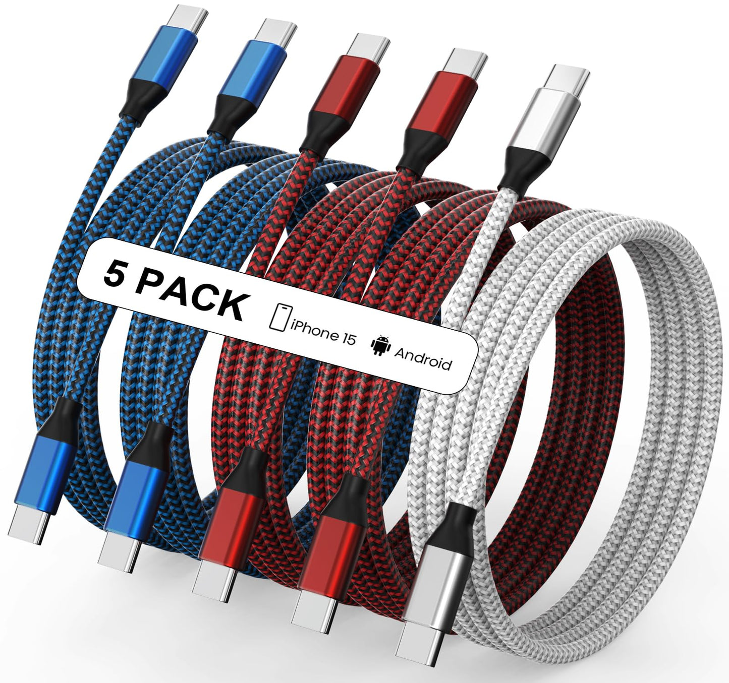 USB C to USB C Cable Nylon Braided 60W 3/3/6/6/10 FT USB Type C Fast Charging Cable for iPhone 17/17 Pro Max/Air/16/16 Plus/16 Pro Max/15/15 Plus/15