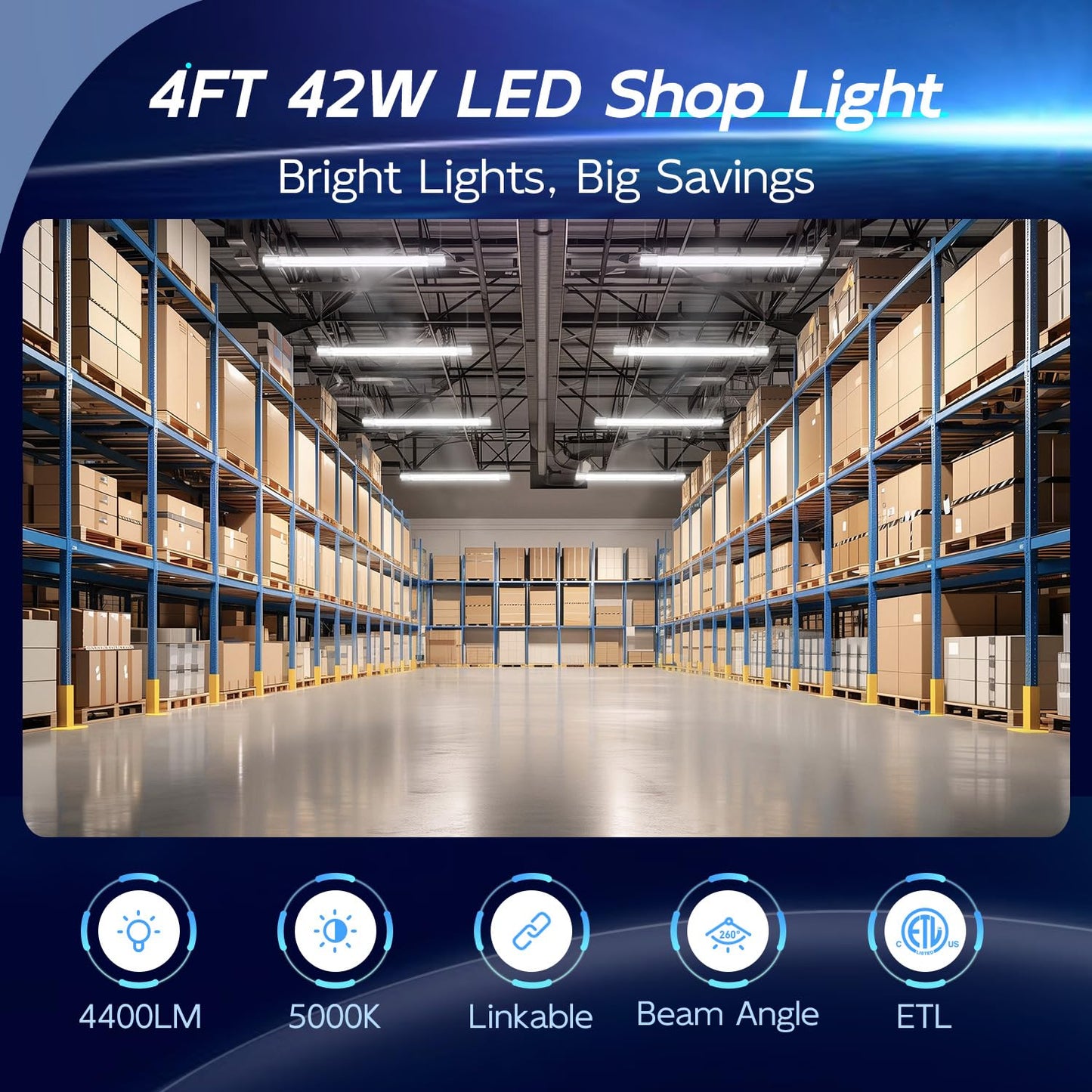 hykolity 4FT LED Shop Light, 42W [250W Equivalent],4400LM,5000K Daylight