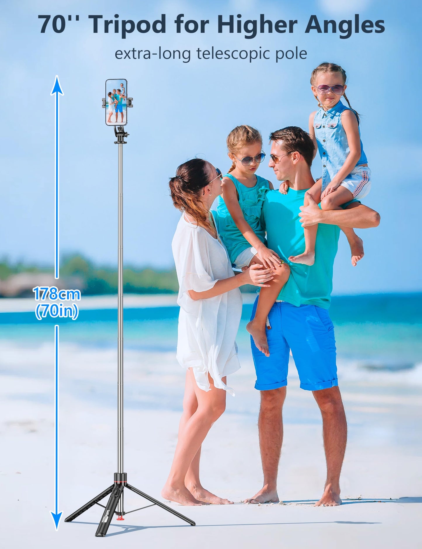70'' Magnetic Automatic Selfie Stick Travel Tripod for Cell Phone, Auto Opening Phone Tripod Stand with Magnetic Remote, 360° Rotatable Extendable