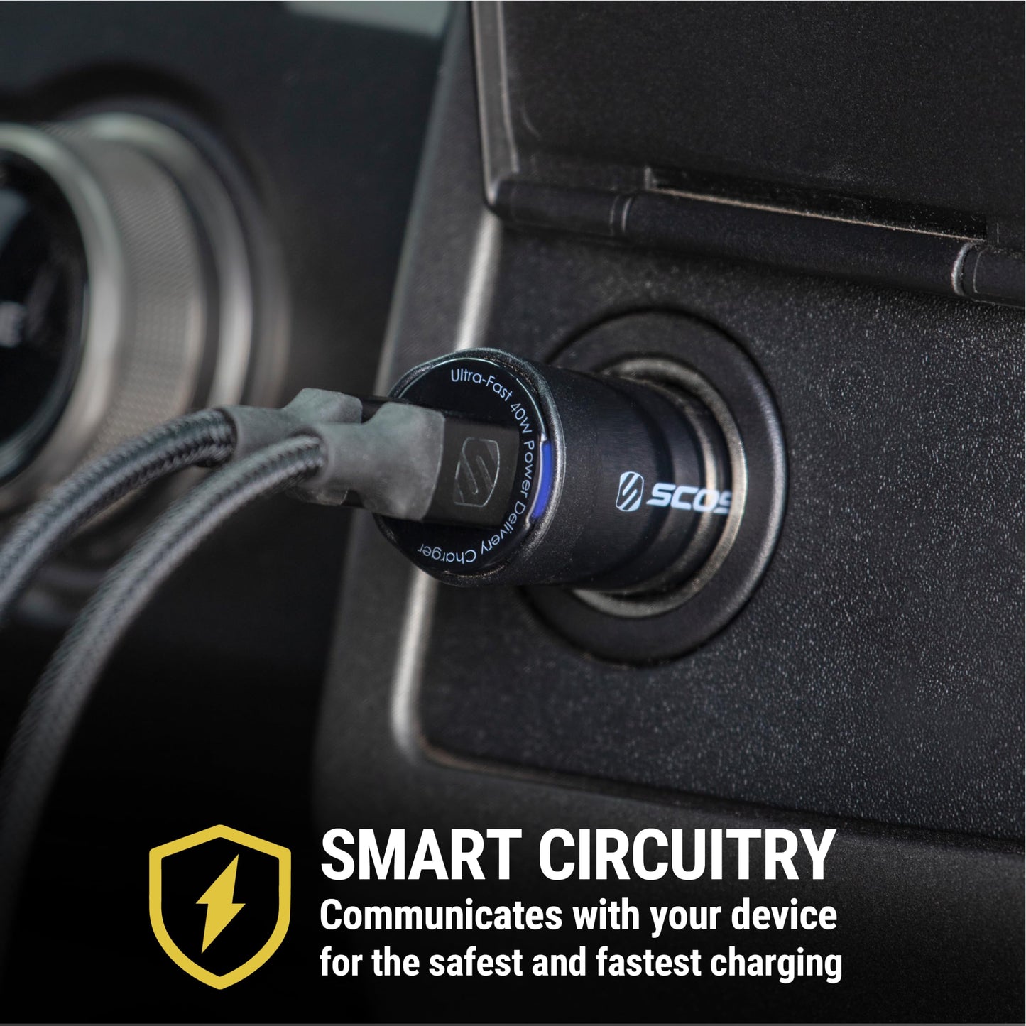 Scosche CPDCC40M PowerVolt 40W Certified Dual Port USB-C Car Charger, Flush Cigarette Lighter Adapter, Fast Charging Car Plug for 12V Power Outlet
