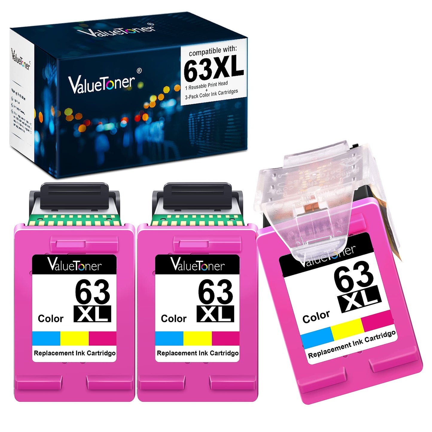 Valuetoner Remanufactured Ink Cartridge Replacement for HP 63XL 63 XL for Envy 4520 4512 4516 Officejet 5252 3830 3833 4655 5255 Deskjet 1112 2130