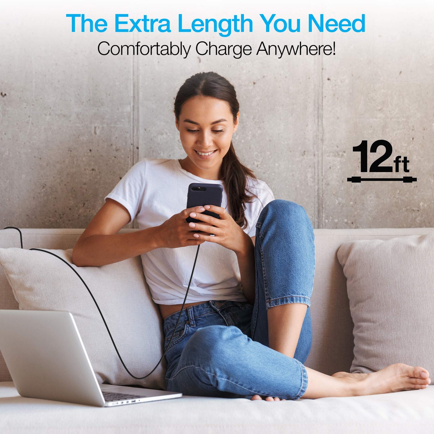 Naztech Lightning Cable Charger - Durable, Rounded, 12ft Fast Charge USB-C to MFi Certified Lightning Cable Compatible with iPhone, iPad, and More…