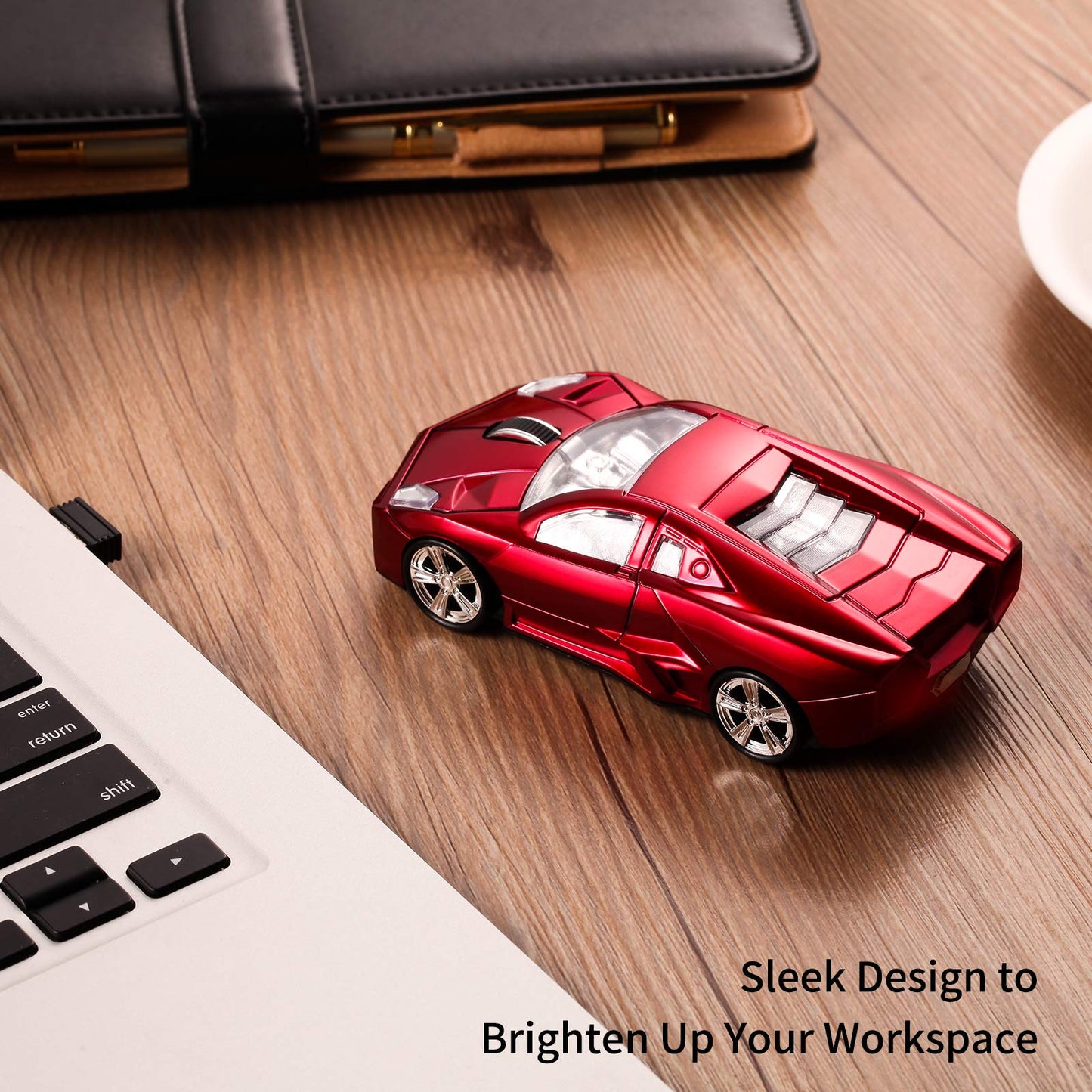 BKLNOG Sports Car Shaped Computer Mouse [Updated] with LED Headlights, 1600 DPI Optical Sensor 2.4 GHz Wireless Mouse for PC & Mac, Red