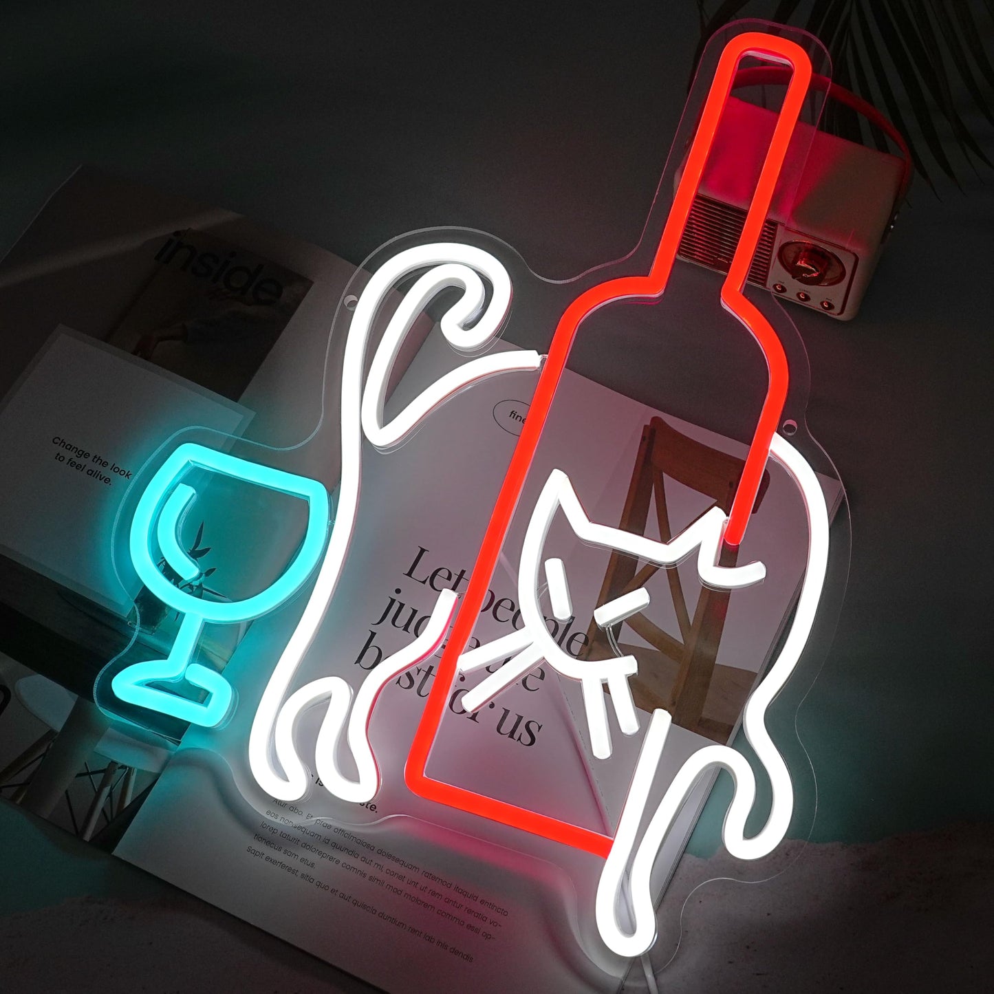 LISIGNVE Cat Beer Neon Sign LED Wine Glass Light up Sign for Bar Wall Decor USB Dimmable Cat Neon Light Cocktail neon Light sign for Living Room Home