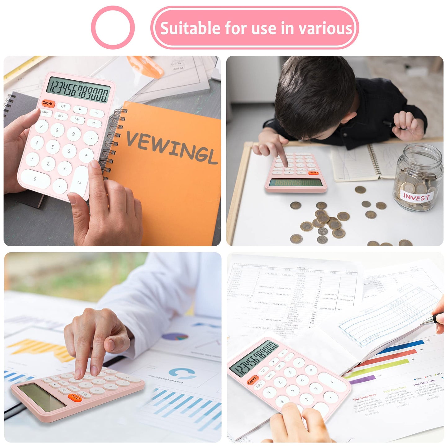 VEWINGL Standard Calculator, 12 Digit Large Display Desktop Calculator with Big Buttons for Office, School, Home & Business
