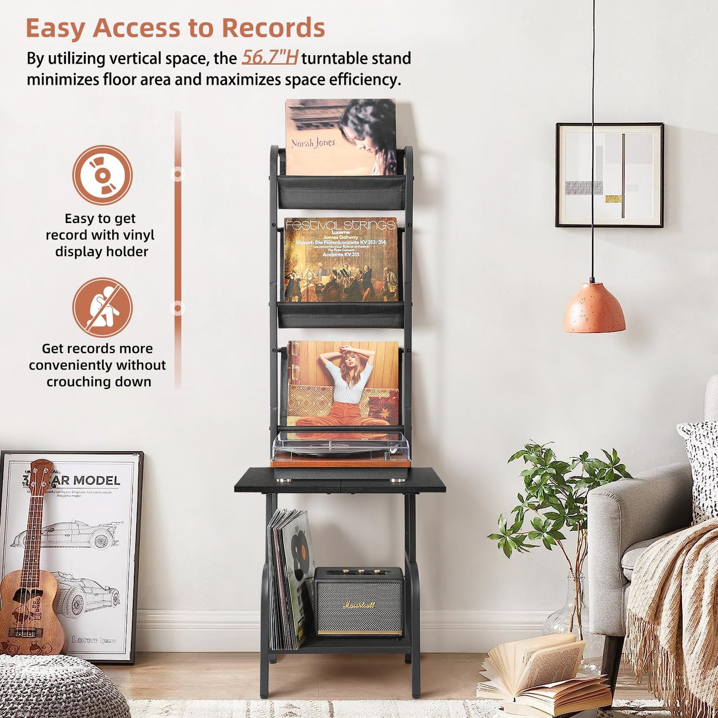 Record Player Stand with Vinyl Storage for up to 200 Albums, Turntable Stand with Record Holder Display Shelf