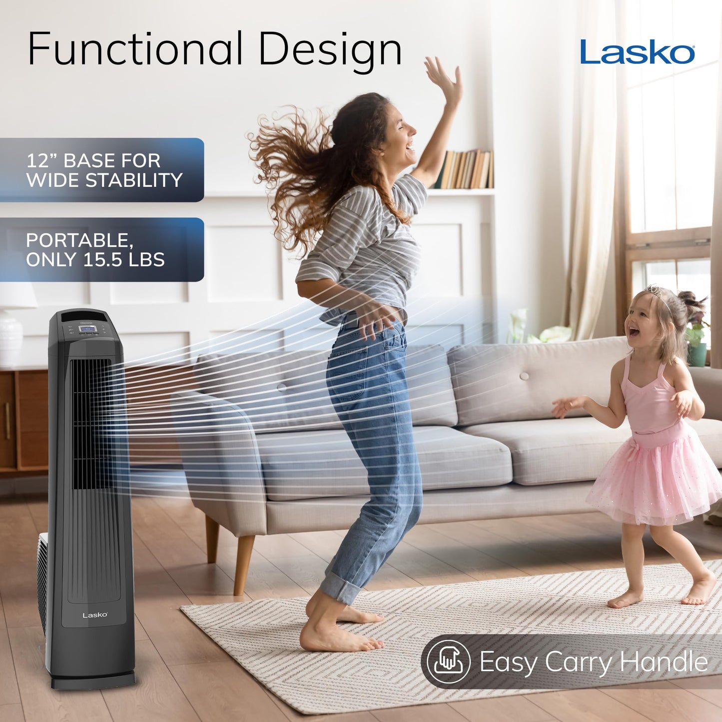 Lasko High Velocity Oscillating Tower Fan, 3 Powerful Speeds, Timer, Adjustable Directional Louvers, Remote Control, For Bedroom, Basement, Garage