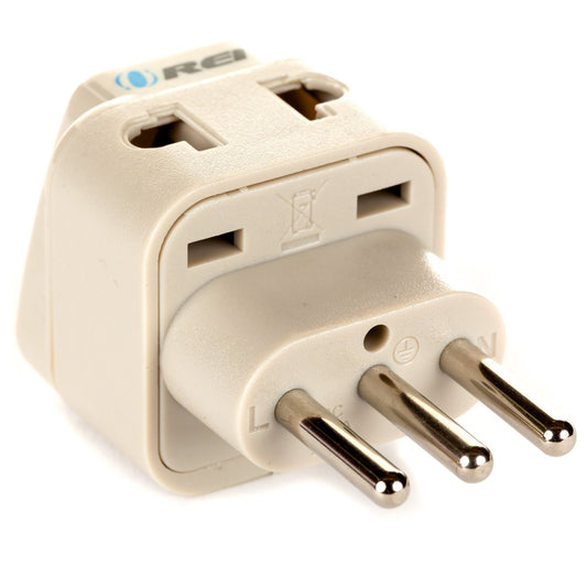 OREI Grounded Universal 2 in 1 Plug Adapter Type L for Italy, Uruguay & more - CE Certified - RoHS Compliant WP-L-GN