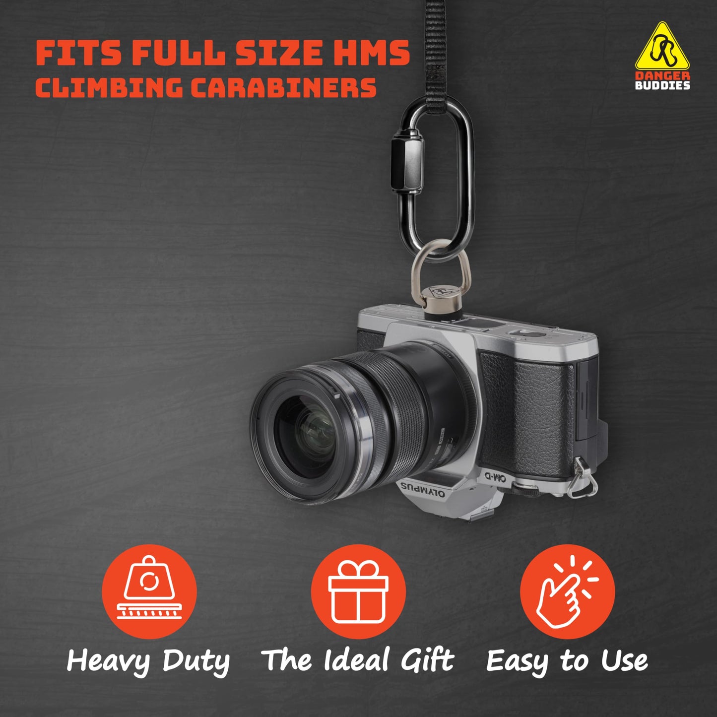 Danger Buddies Camera Carabiner Clip D-Ring - Easily Attach a Carabiner to your Camera with this 1/4-20 Tripod Mount D-Ring (3-Pack)