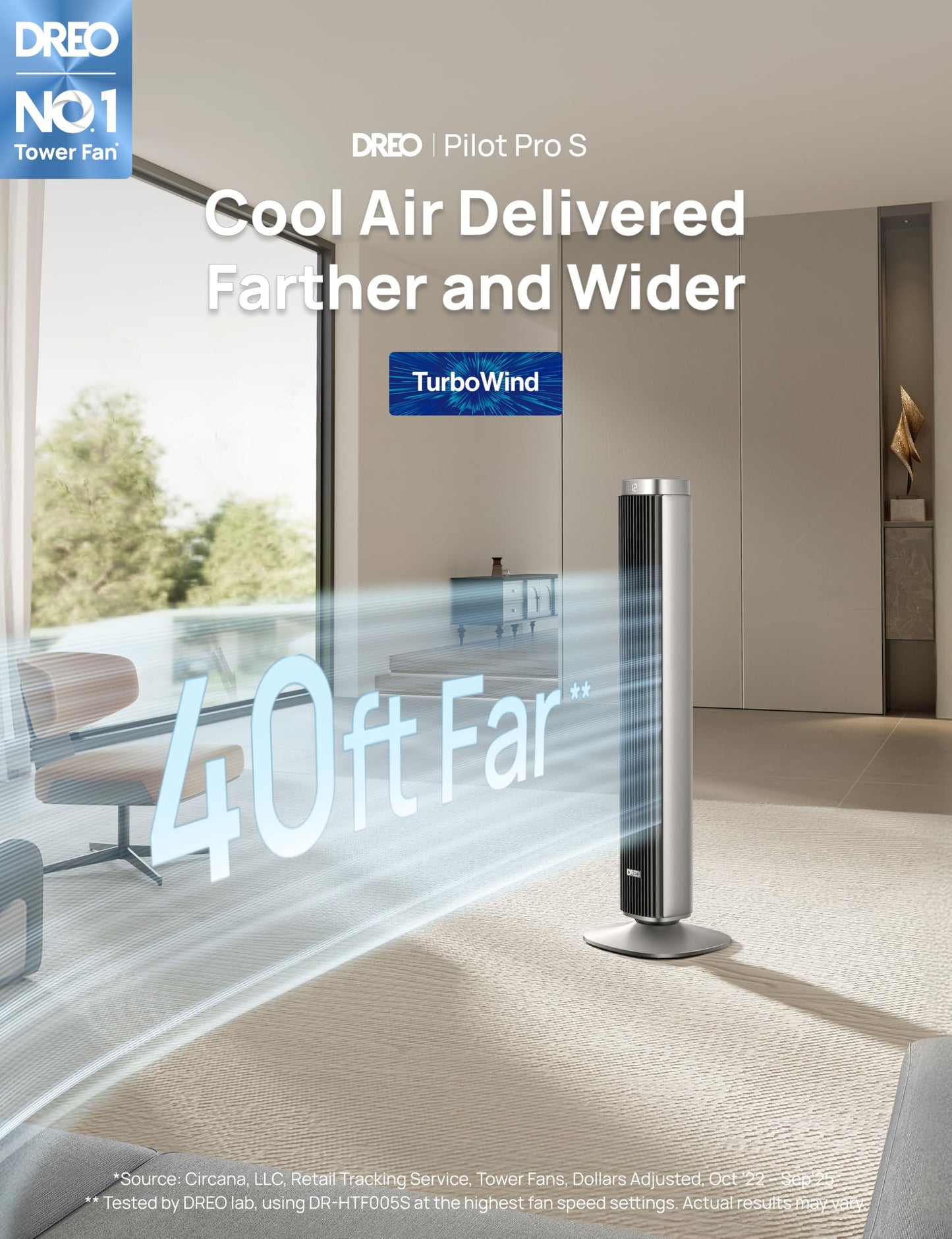 DREO Smart 42'' Tower Fan for Bedroom, 12 Speeds, 20dB Quiet Standing Fan