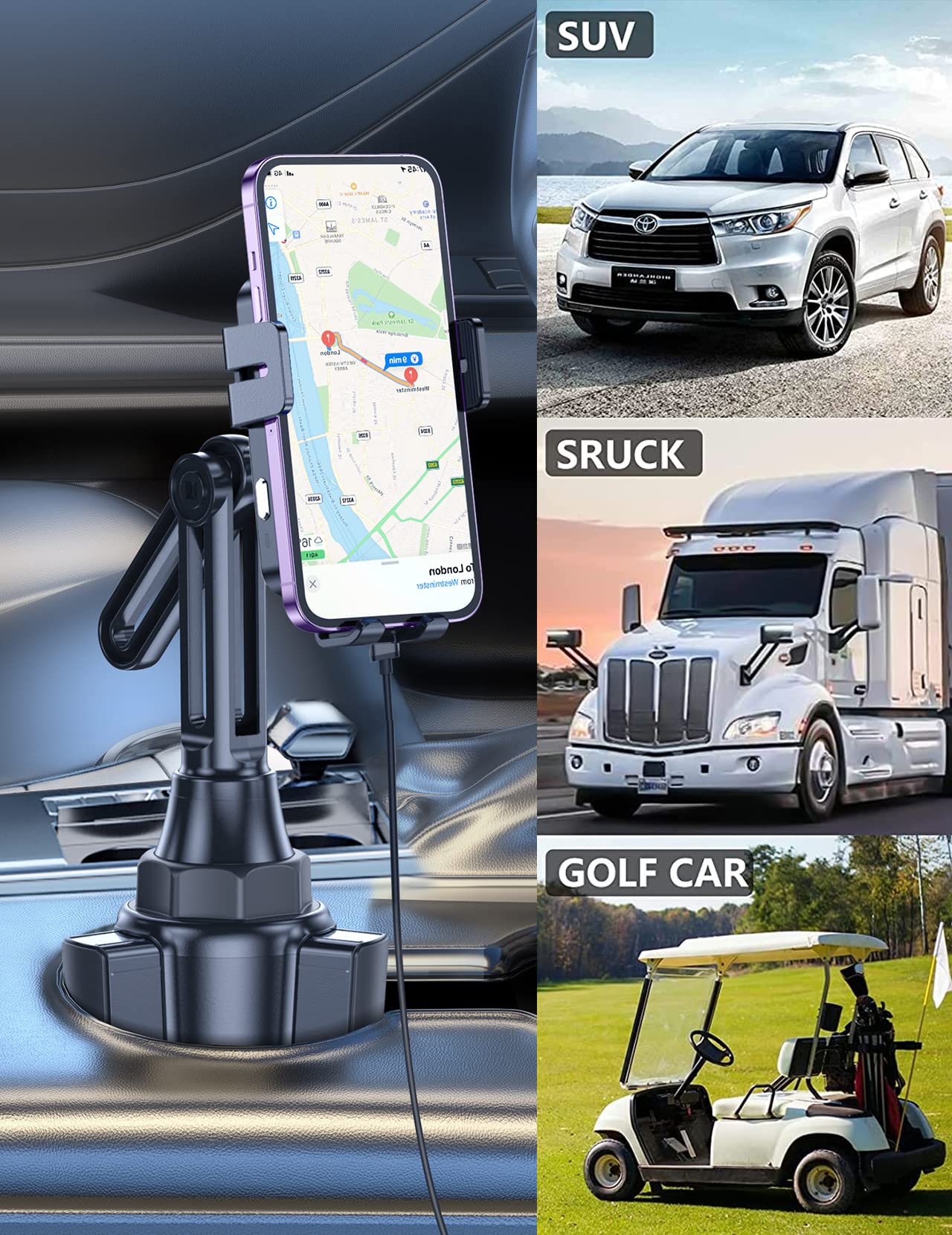 Wireless Car Charger, MOKPR 15W/10W/7.5W Cup Holder Phone Mount, Auto Clamping Fast Charging Car Mount, Air Vent Phone Holder for iPhone 16
