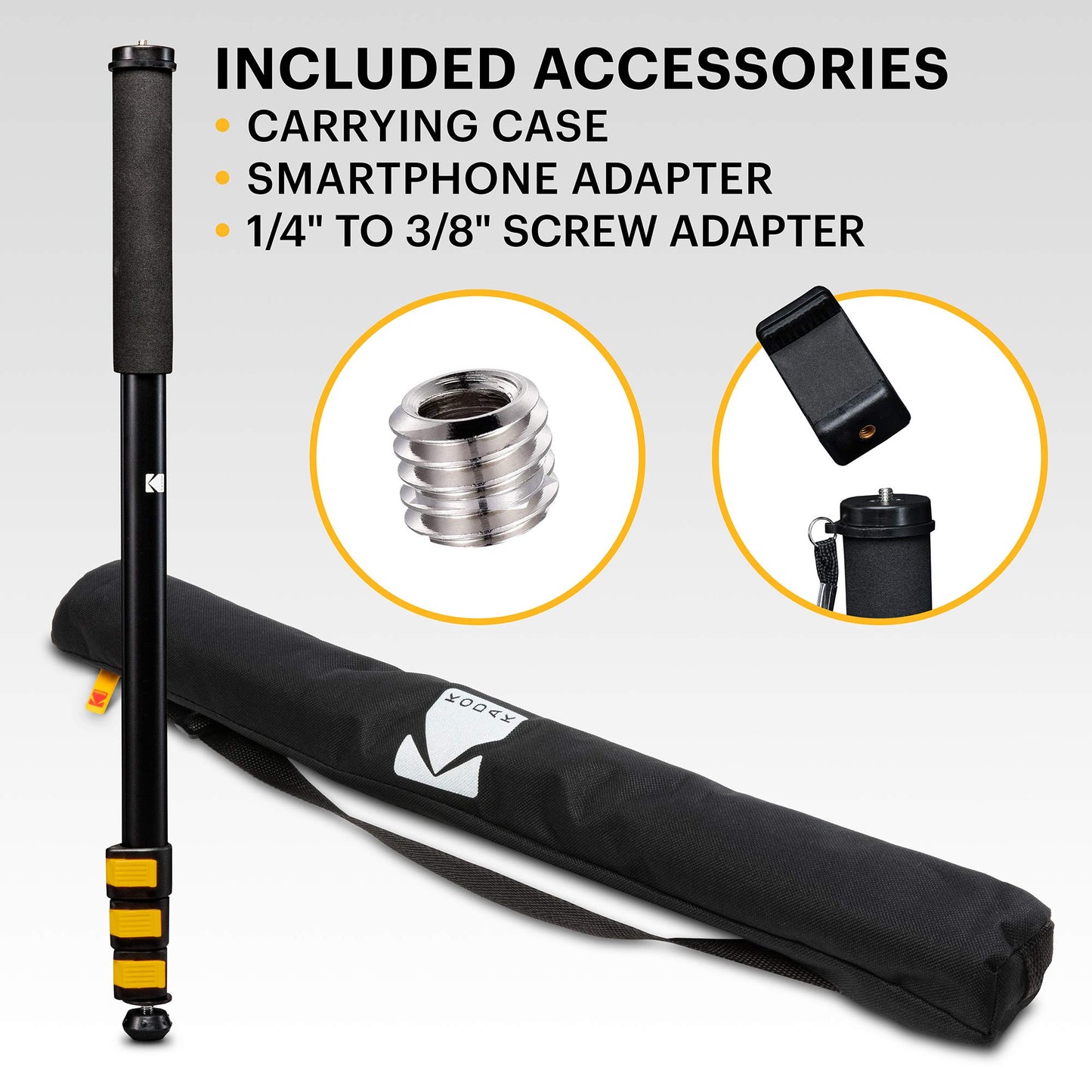 KODAK PhotoGear 72” Portable Monopod | 21”-72” Lightweight Aluminum Monopod | 4-Section Flip Lock Adjustment, Smartphone Adapter, Rubber Foot