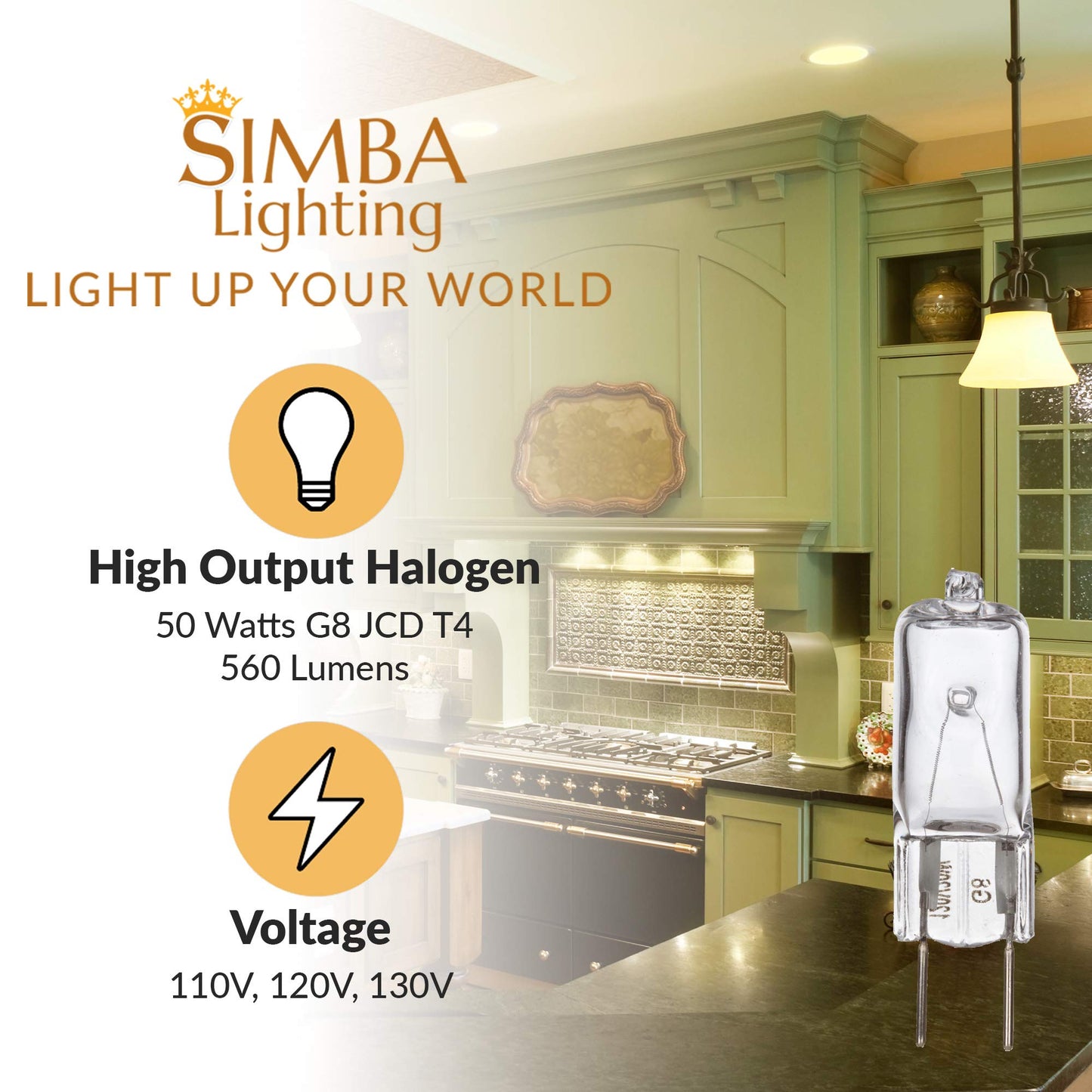 Simba Lighting Halogen Light Bulb G8 T4 50W JCD Bi-Pin 120V, 2700K, 10 Pack