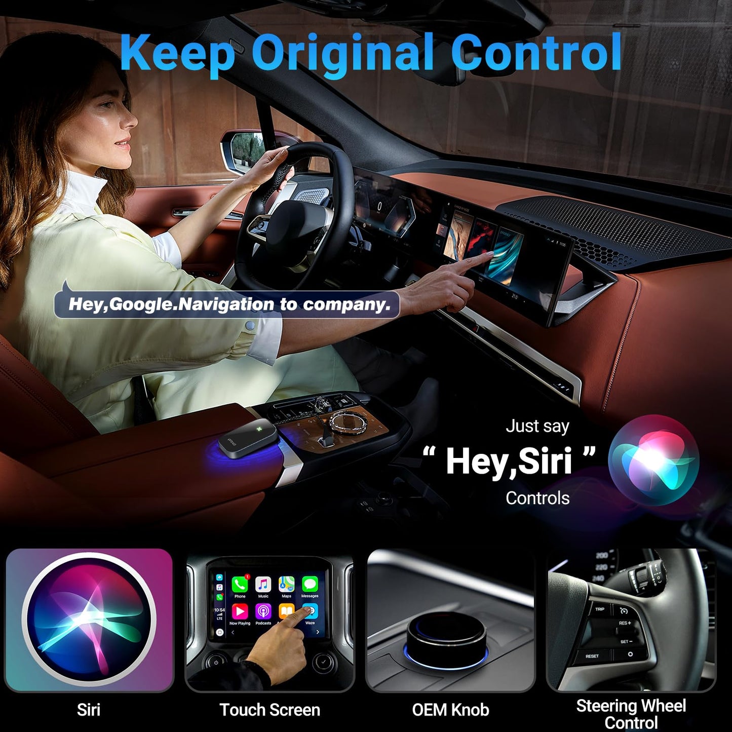 Apple CarPlay Wireless Adapter, Convert Factory Wired CarPlay to Wireless, Bluetooth CarPlay Adapter for iPhone, Auto Connect Plug & Play Supports