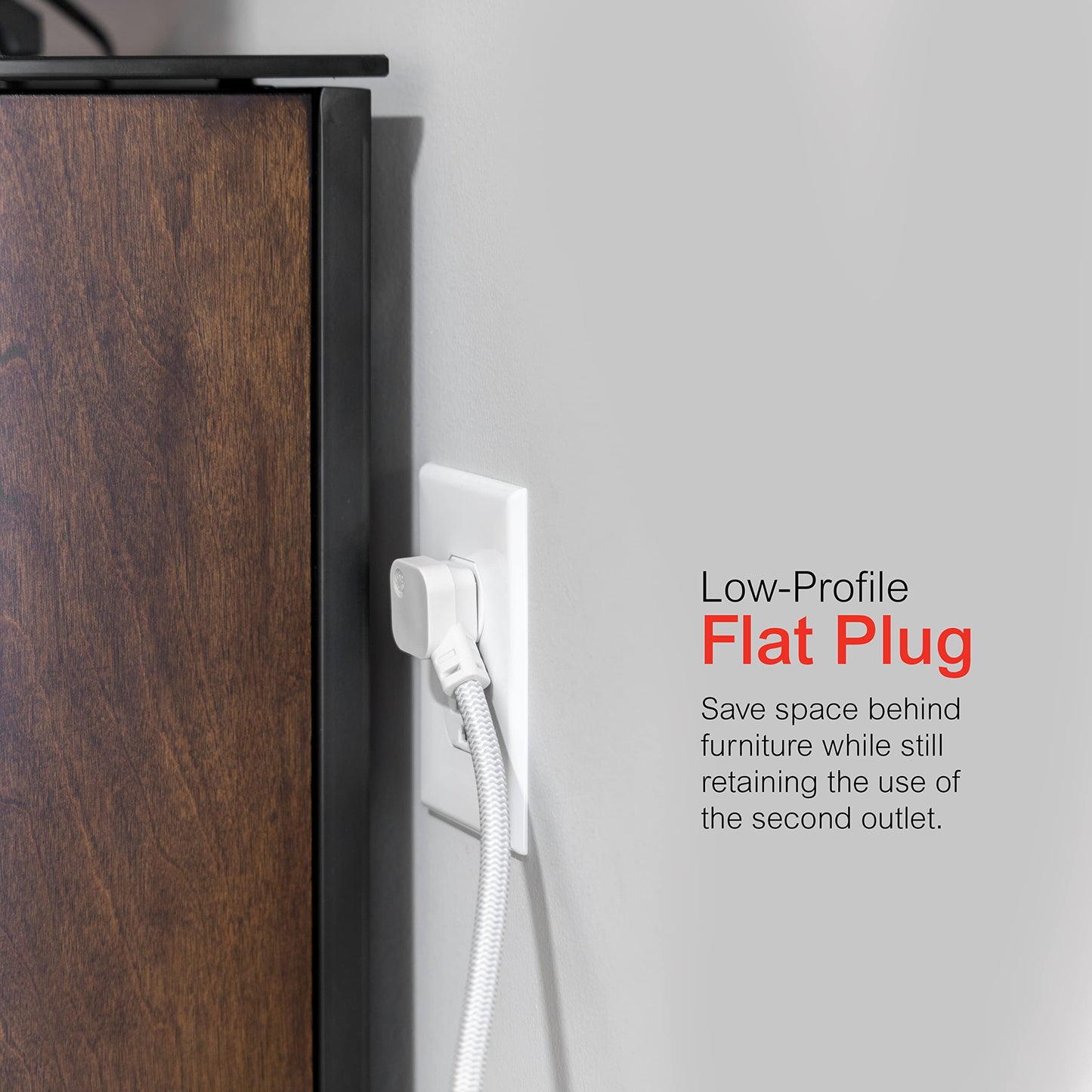 GE UltraPro 6 Outlet Surge Protector, 2 Ft Designer Braided Extension Cord, Flat Plug, Wall Mount, White, 45264