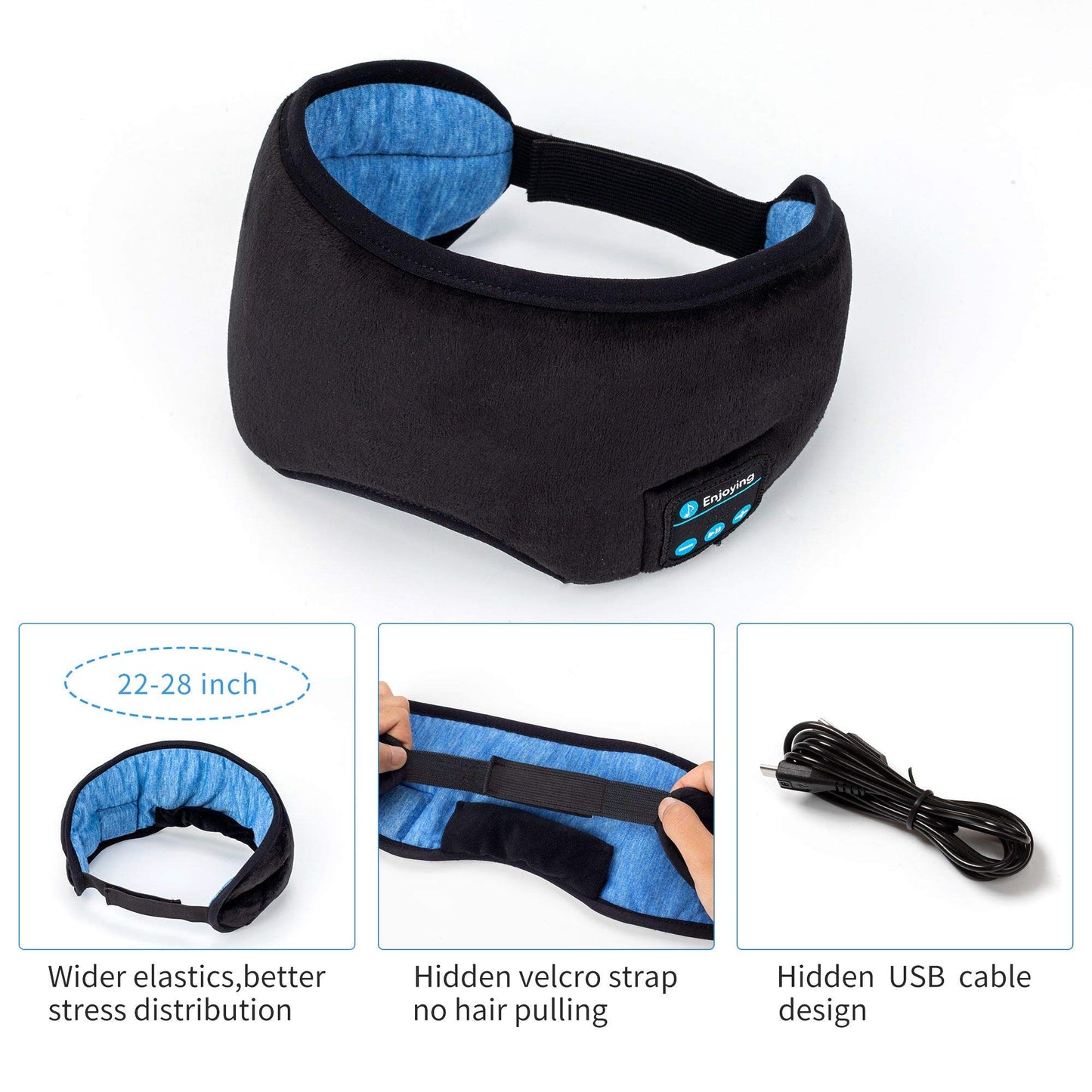 Voerou Sleep Headphones 5.2 Bluetooth Sleep Mask with Music and Ultra Thin Speakers Perfect for Sleeping, Air Travel,Meditation and Relaxation，Unique…
