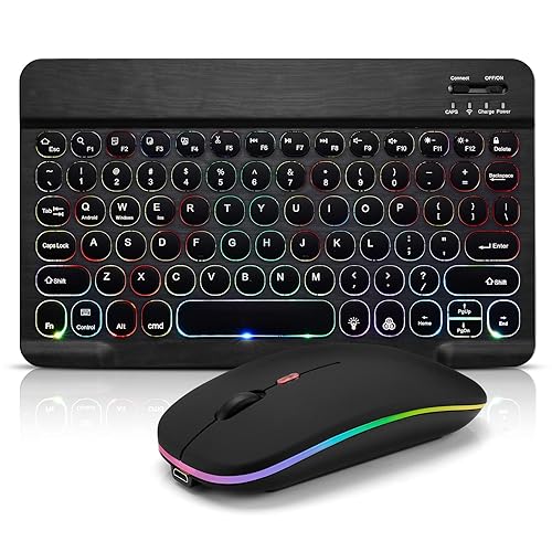 Ultra-Slim Lightweight Bluetooth Keyboard And Mouse Portable Wireless Keyboard Rechargeable 7-Color Backlit for Apple iPad iPhone Samsung Tablet