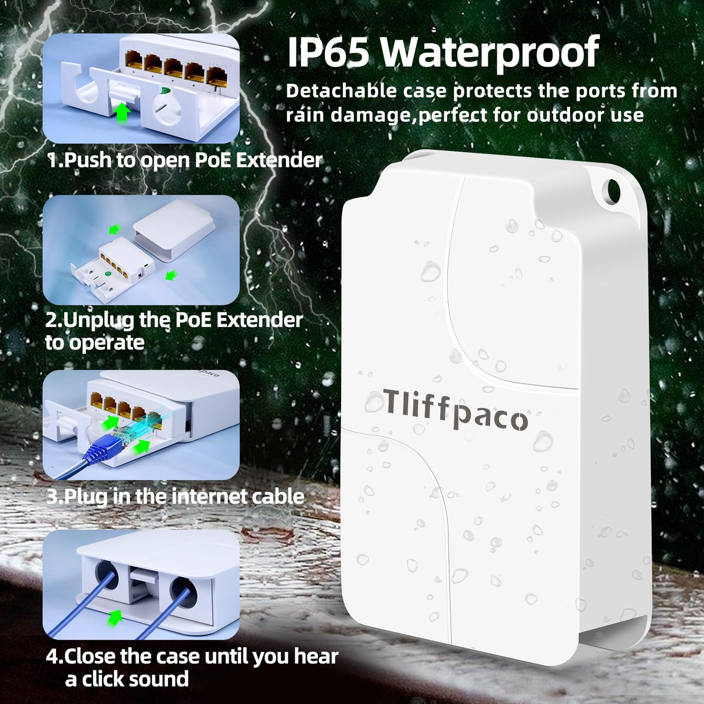 Tliffpaco Outdoor Gigabit PoE Extender, 5 Port PoE Repeater, 90W in 60W Out Switch, Waterproof, Vlan, IEEE802.3af/at/bt Extend Additional 100m(328ft)