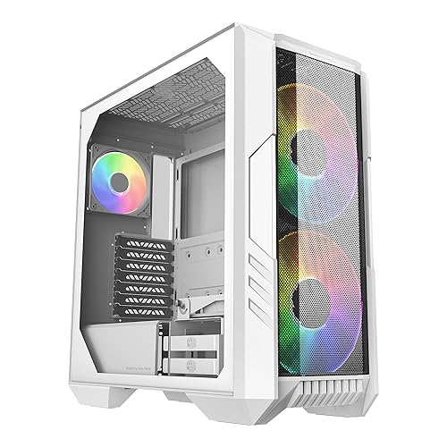 Cooler Master HAF 500 White High Airflow ATX Mid-Tower, Mesh Front Panel, Dual 200mm Customizable ARG Lighting Fans, Rotatable GPU Fan, USB 3.2 Gen 2
