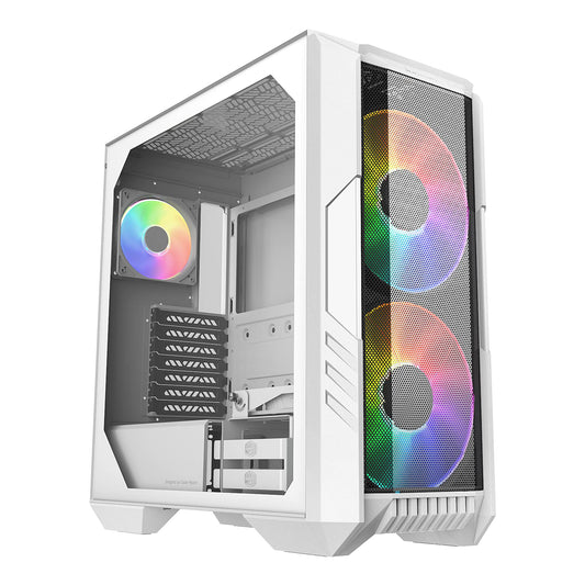 Cooler Master HAF 500 White High Airflow ATX Mid-Tower, Mesh Front Panel, Dual 200mm Customizable ARG Lighting Fans, Rotatable GPU Fan, USB 3.2 Gen 2
