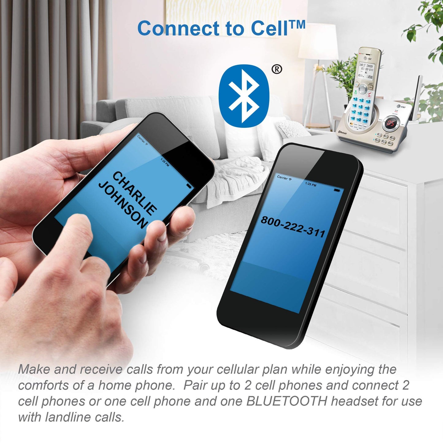 AT&T DL72319 DECT 6.0 3-Handset Cordless Phone for Home with Connect to Cell, Call Blocking, 1.8" Backlit Screen, Big Buttons, intercom,
