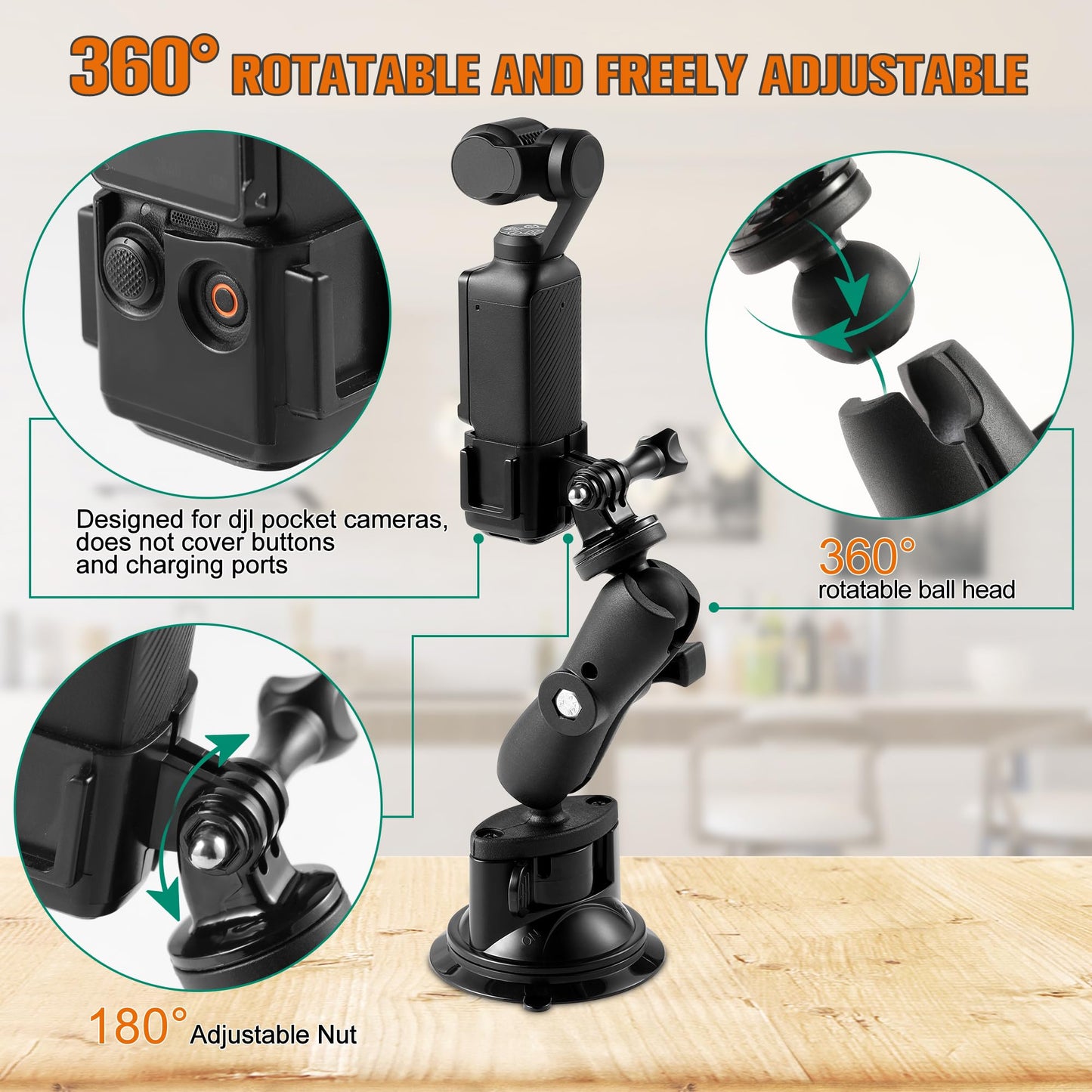 Upgraded Pocket 3 Suction Cup Mount, Car Windshield Window Dash Holder Kit with Expansion Adapter for DJI Osmo Pocket 3, Insta360 X5 X4 X3, DJI Osmo