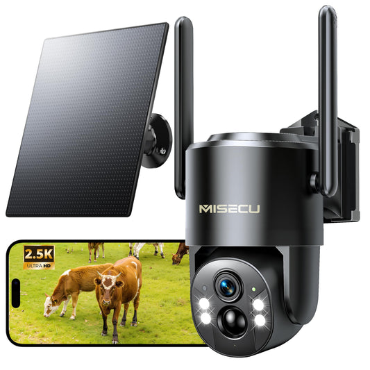 MISECU 4G LTE Cellular Security Camera, 2.5K Solar Outdoor Cam Wireless Without WiFi Needed, 360° PTZ Live View Off Grid Camera, AI Motion Detection